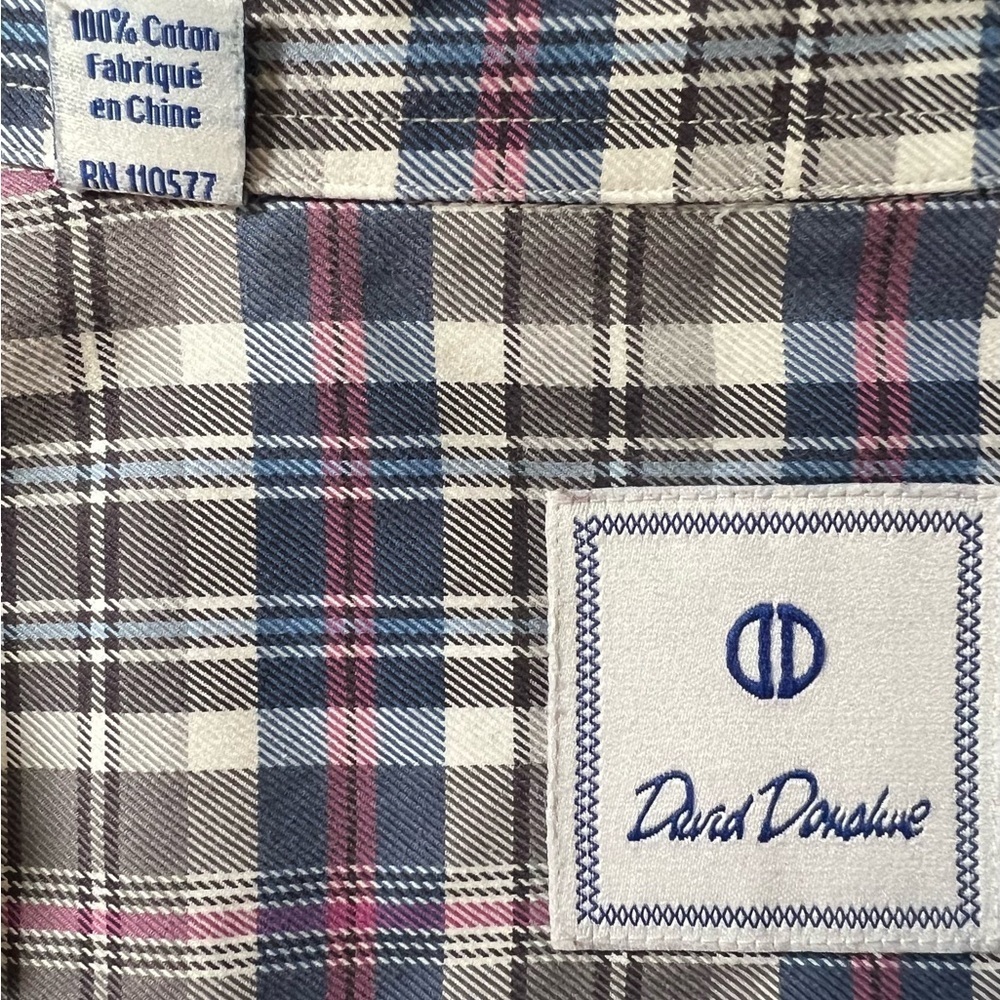 David Donahue big and tall XXL Gray Pink Blue Plaid Button Down Dress Shirt - Picture 9 of 11
